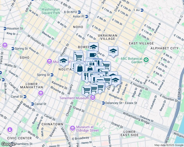 map of restaurants, bars, coffee shops, grocery stores, and more near 53 Stanton Street in New York