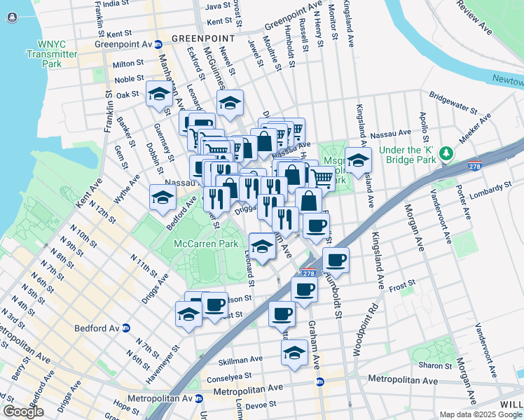 map of restaurants, bars, coffee shops, grocery stores, and more near in Brooklyn