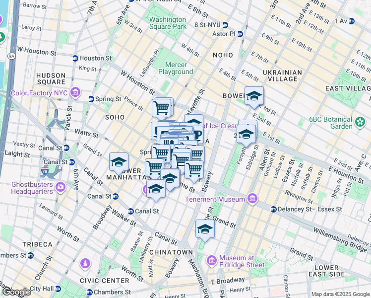 map of restaurants, bars, coffee shops, grocery stores, and more near in New York