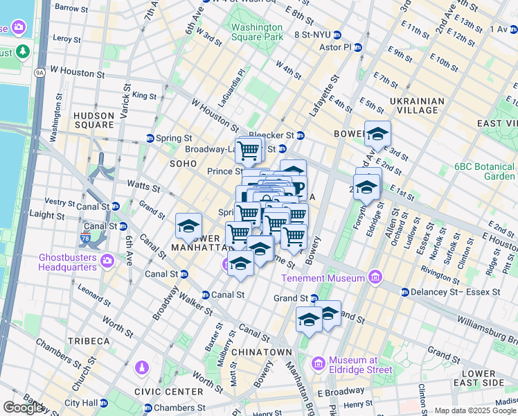 map of restaurants, bars, coffee shops, grocery stores, and more near in New York