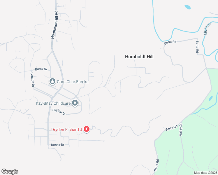 map of restaurants, bars, coffee shops, grocery stores, and more near 6991 Linda Road in Eureka