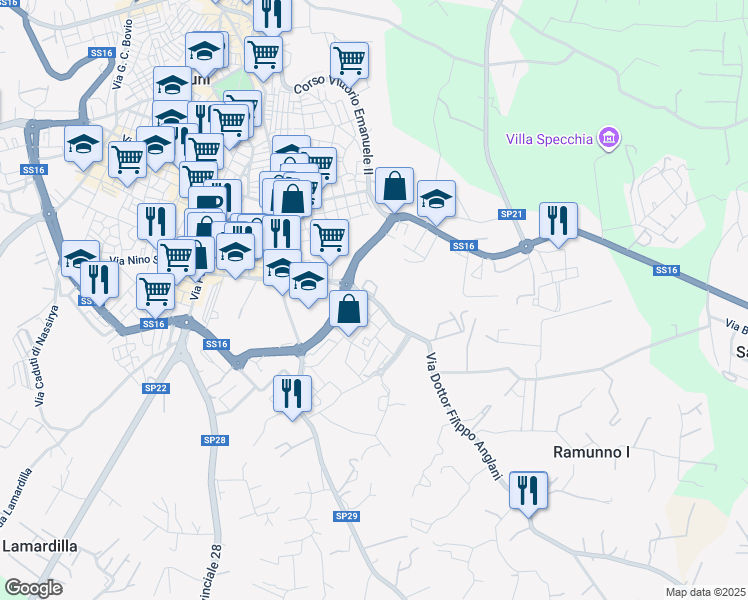 map of restaurants, bars, coffee shops, grocery stores, and more near 7 Via Professor Domenico Silletti in Ostuni