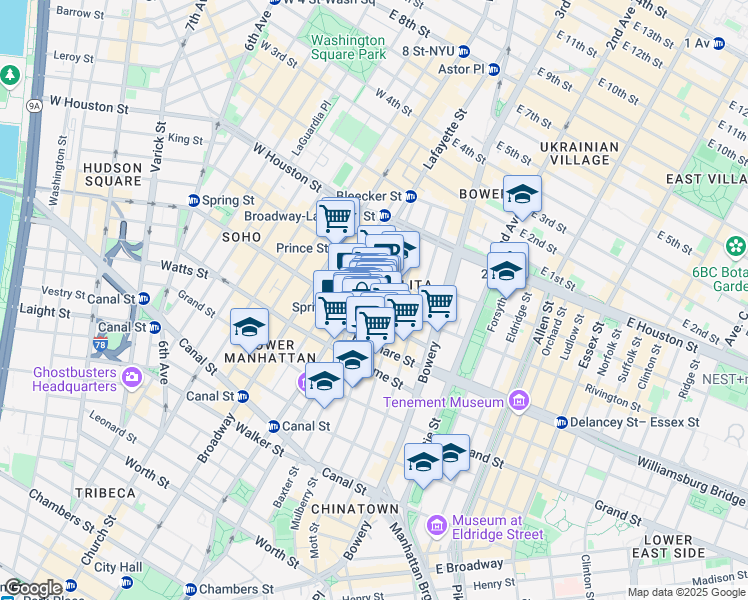 map of restaurants, bars, coffee shops, grocery stores, and more near in New York
