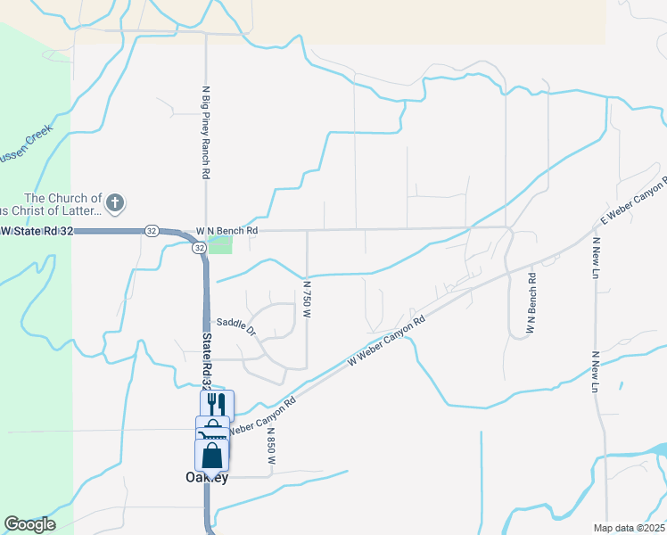 map of restaurants, bars, coffee shops, grocery stores, and more near 5402 North 750 West in Oakley