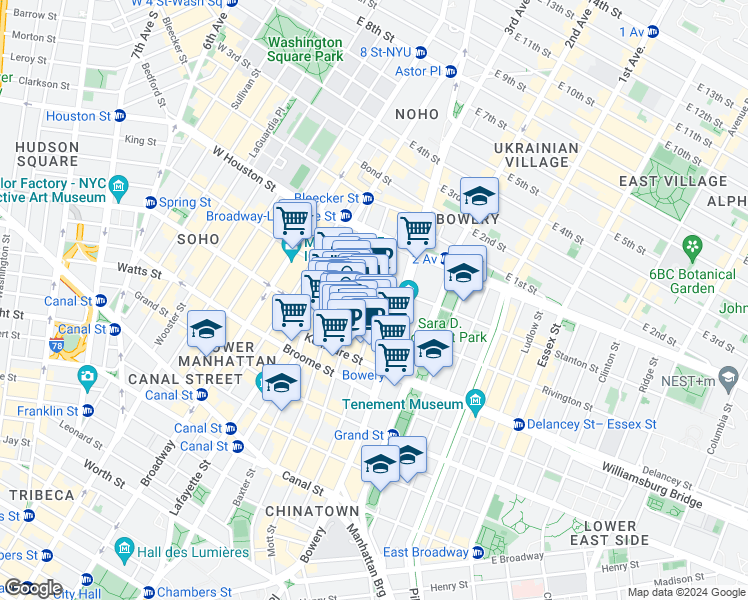 map of restaurants, bars, coffee shops, grocery stores, and more near in New York