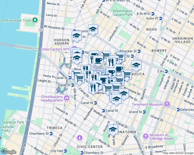 map of restaurants, bars, coffee shops, grocery stores, and more near in New York