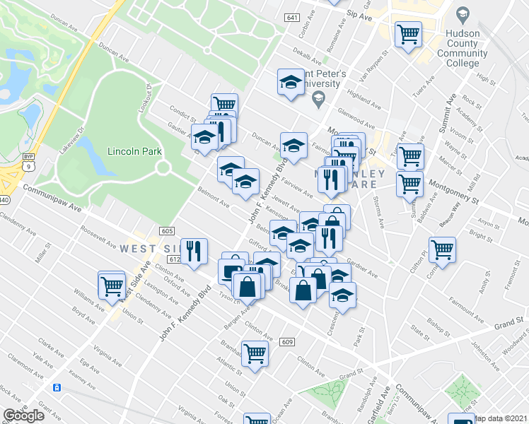 map of restaurants, bars, coffee shops, grocery stores, and more near 178 Belmont Avenue in Jersey City