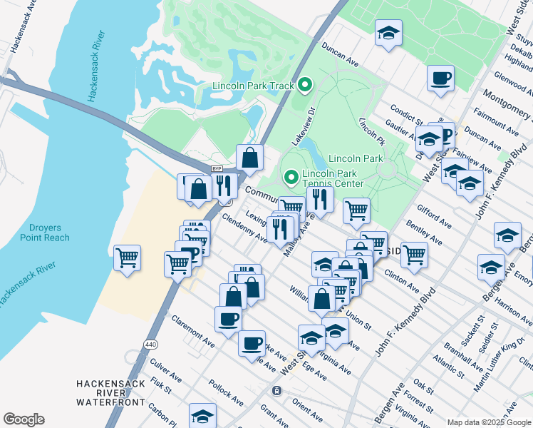 map of restaurants, bars, coffee shops, grocery stores, and more near 259 Lexington Avenue in Jersey City