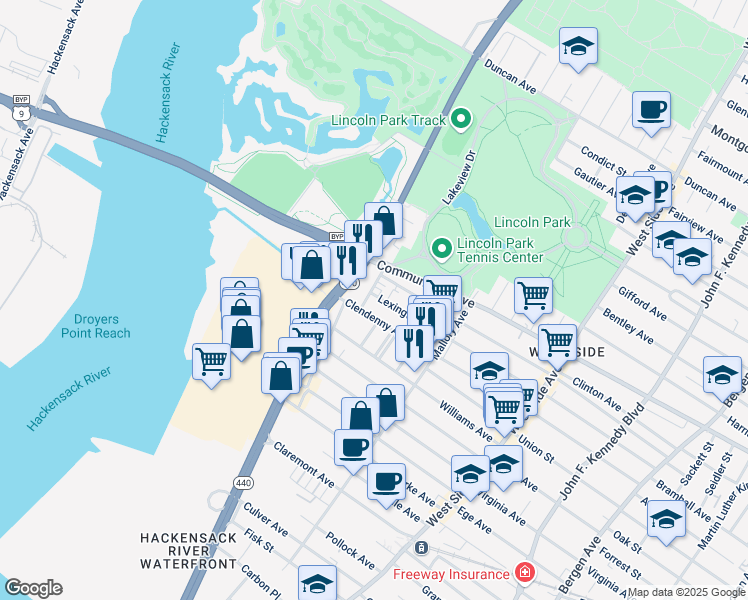 map of restaurants, bars, coffee shops, grocery stores, and more near 294 Clendenny Avenue in Jersey City