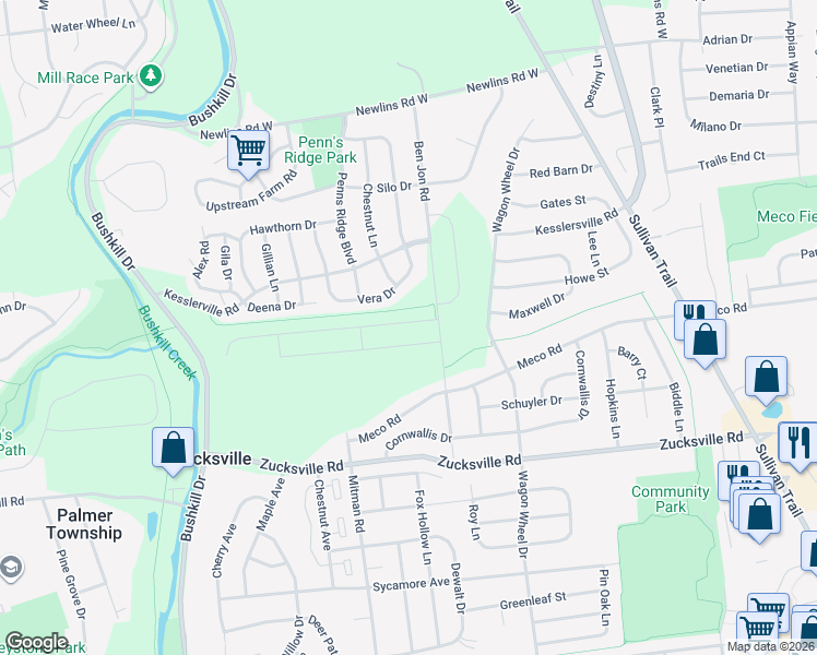 map of restaurants, bars, coffee shops, grocery stores, and more near 2209 Mitman Road in Easton