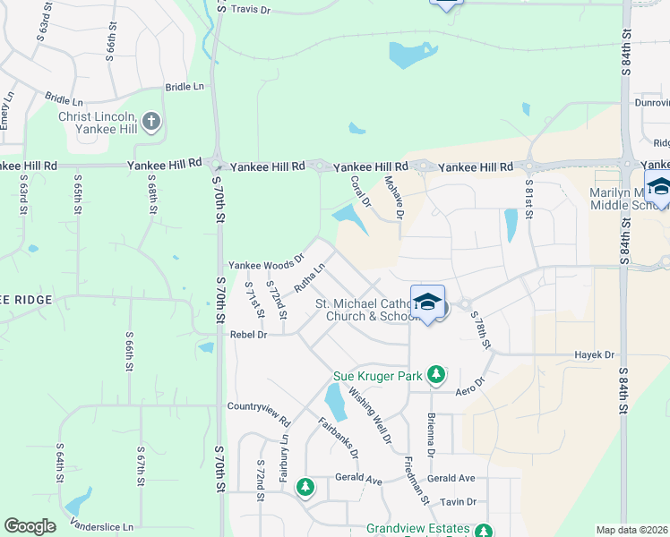 map of restaurants, bars, coffee shops, grocery stores, and more near 7282 Rachel Road in Lincoln