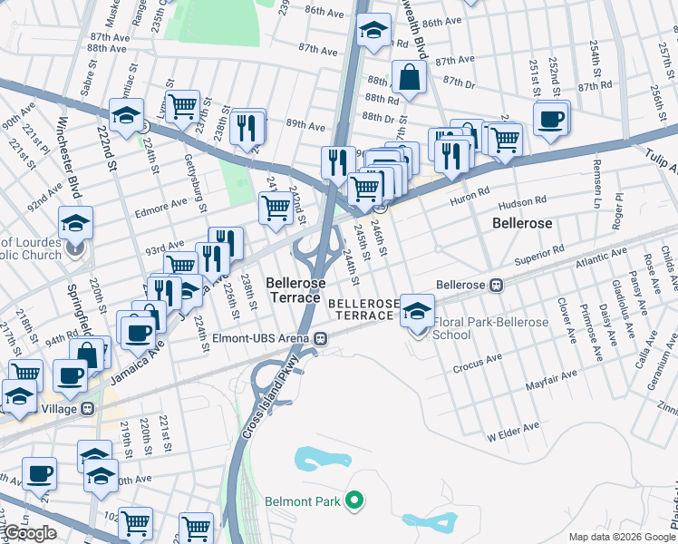 map of restaurants, bars, coffee shops, grocery stores, and more near in Queens