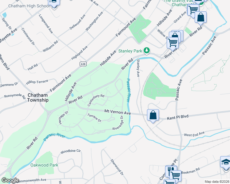 map of restaurants, bars, coffee shops, grocery stores, and more near 235 River Road in Chatham Township