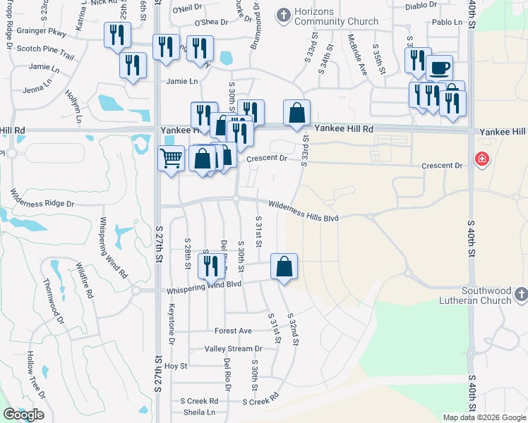 map of restaurants, bars, coffee shops, grocery stores, and more near 9005 South 31st Street in Lincoln
