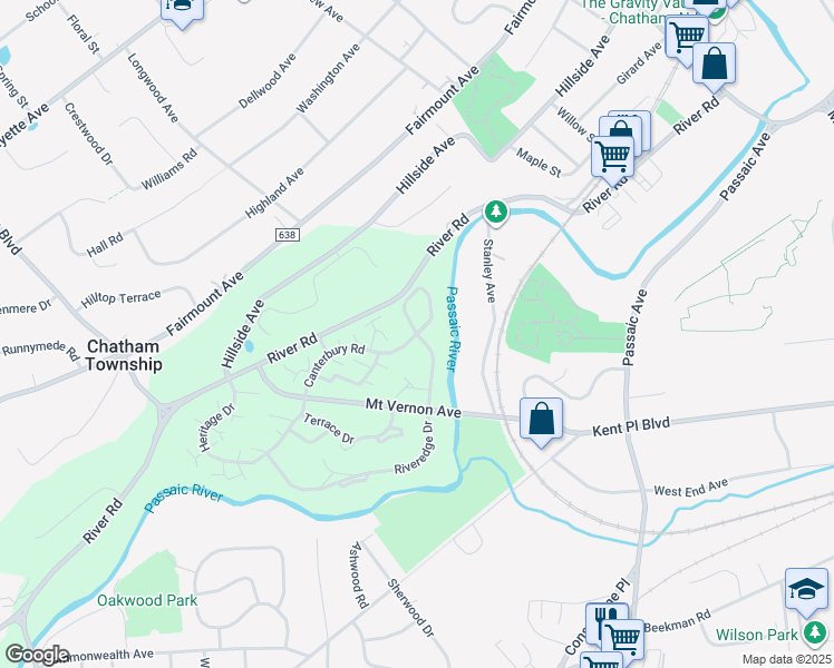 map of restaurants, bars, coffee shops, grocery stores, and more near 235 River Road in Chatham Township