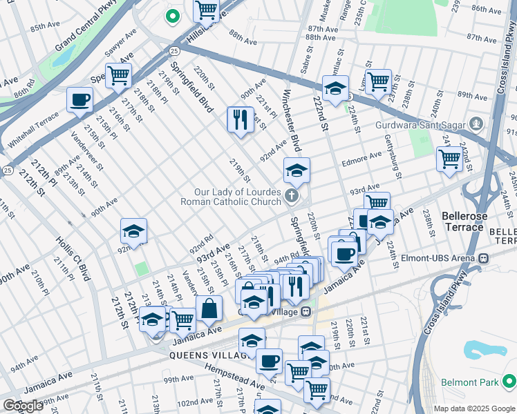map of restaurants, bars, coffee shops, grocery stores, and more near in Queens