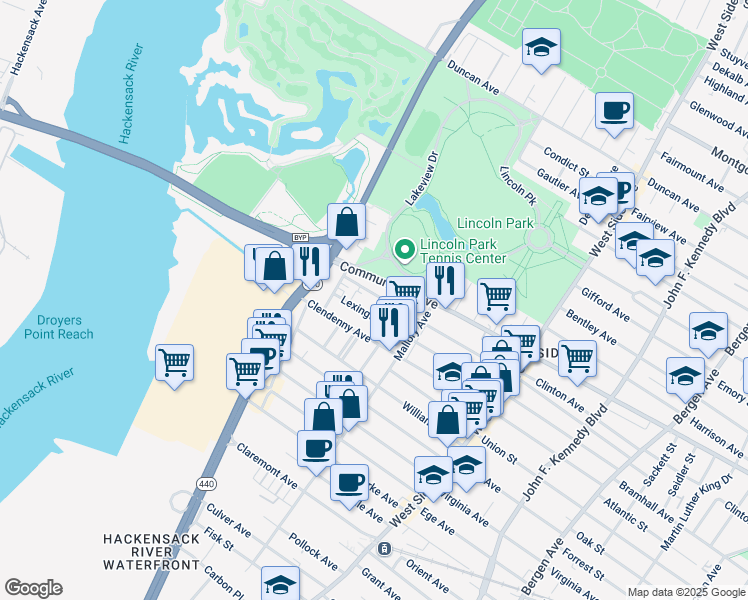 map of restaurants, bars, coffee shops, grocery stores, and more near 259 Lexington Avenue in Jersey City