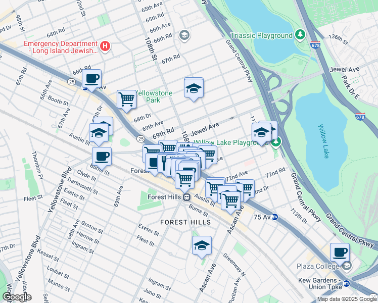 map of restaurants, bars, coffee shops, grocery stores, and more near in Queens