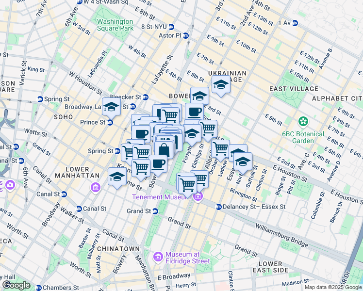 map of restaurants, bars, coffee shops, grocery stores, and more near 187 Chrystie Street in New York