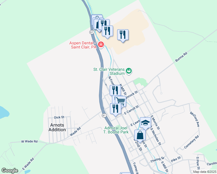 map of restaurants, bars, coffee shops, grocery stores, and more near 229 North 2nd Street in Saint Clair
