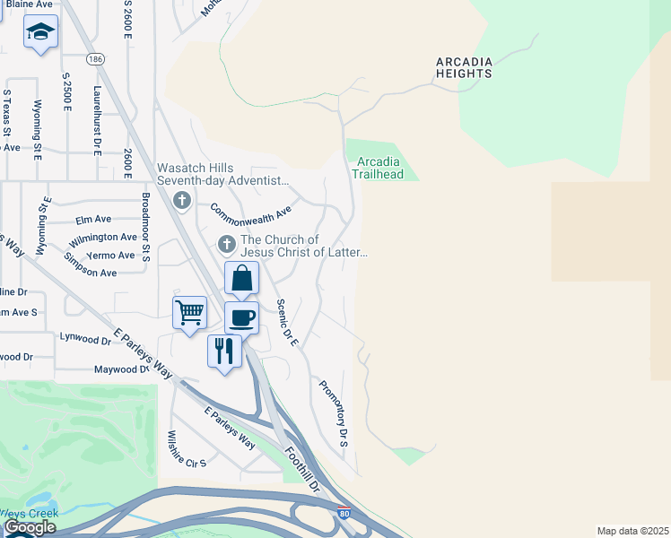map of restaurants, bars, coffee shops, grocery stores, and more near 2244 Lakeline Circle in Salt Lake City