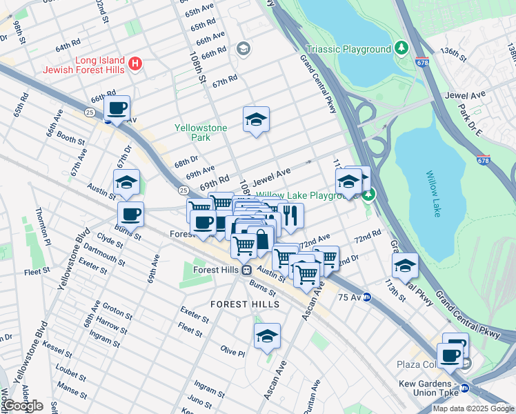 map of restaurants, bars, coffee shops, grocery stores, and more near in Queens