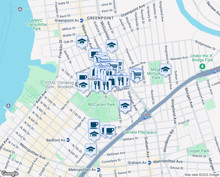map of restaurants, bars, coffee shops, grocery stores, and more near in Brooklyn