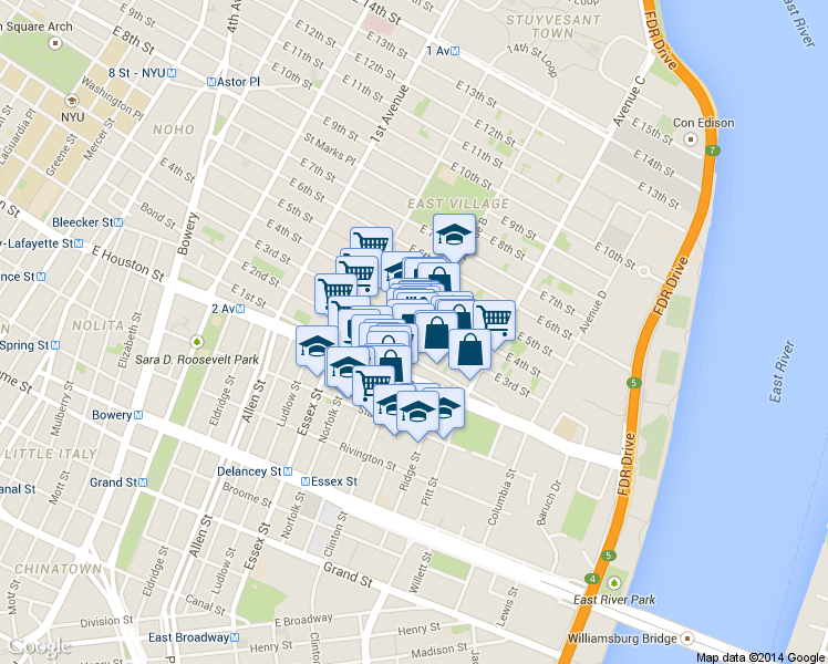 map of restaurants, bars, coffee shops, grocery stores, and more near in New York