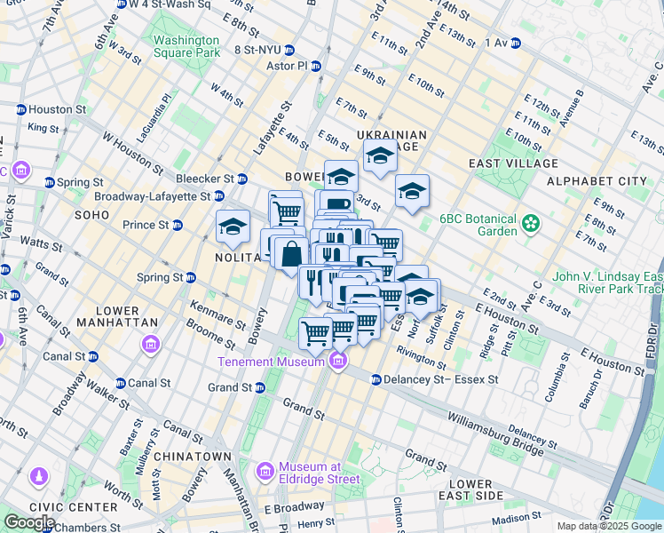 map of restaurants, bars, coffee shops, grocery stores, and more near 53 Stanton Street in New York