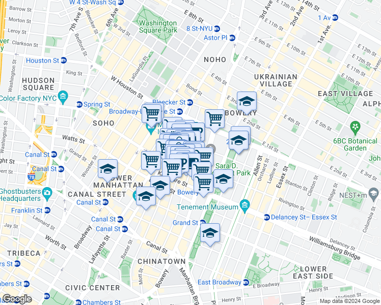 map of restaurants, bars, coffee shops, grocery stores, and more near in New York