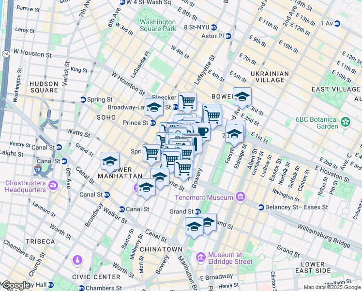 map of restaurants, bars, coffee shops, grocery stores, and more near in New York