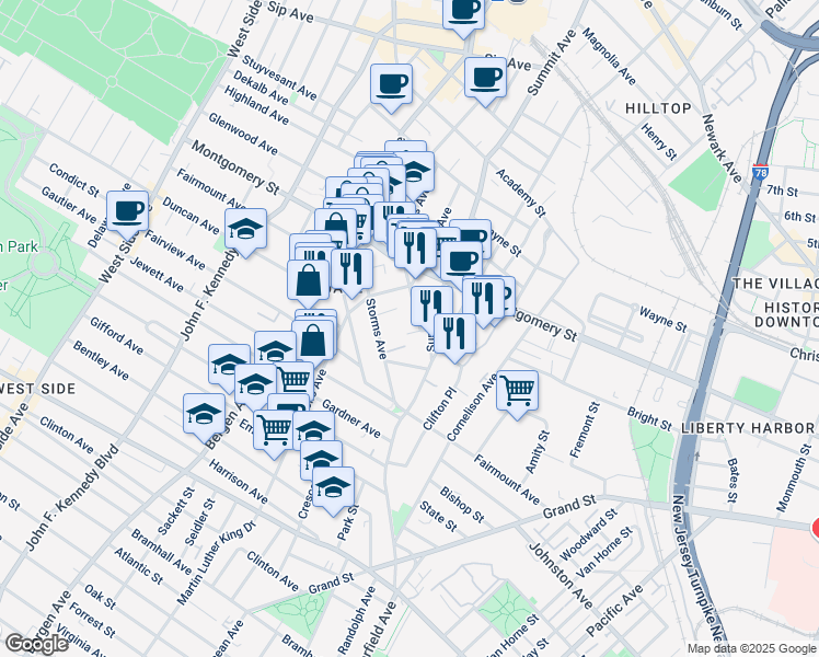 map of restaurants, bars, coffee shops, grocery stores, and more near 20 Howard Place in Jersey City