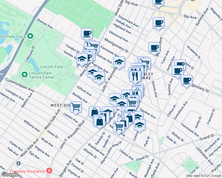 map of restaurants, bars, coffee shops, grocery stores, and more near 178 Belmont Avenue in Jersey City