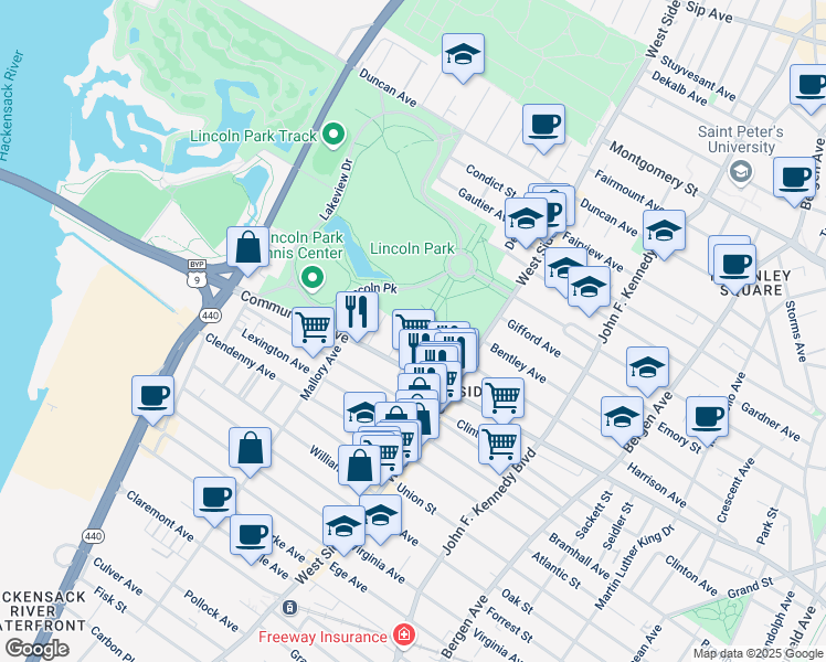 map of restaurants, bars, coffee shops, grocery stores, and more near 862 Communipaw Avenue in Jersey City