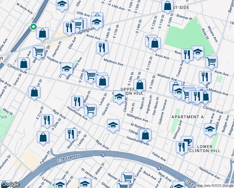 map of restaurants, bars, coffee shops, grocery stores, and more near 8-10 Randolph Place in Newark