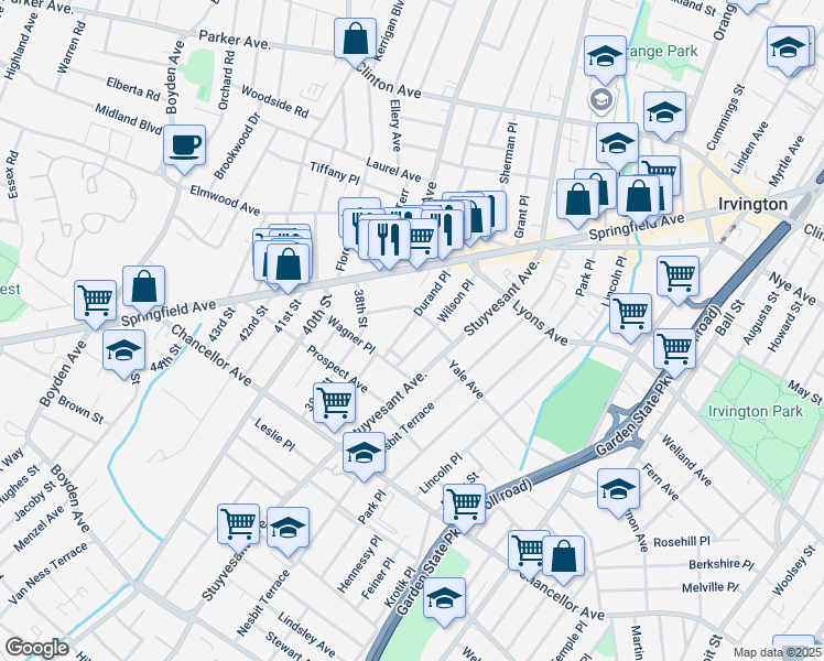 map of restaurants, bars, coffee shops, grocery stores, and more near 6 Edmund Place in Irvington