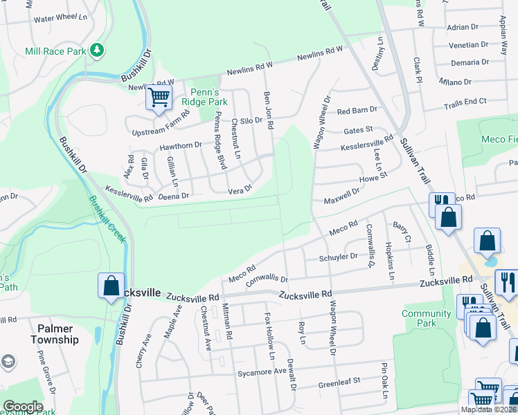 map of restaurants, bars, coffee shops, grocery stores, and more near 2209 Mitman Road in Easton