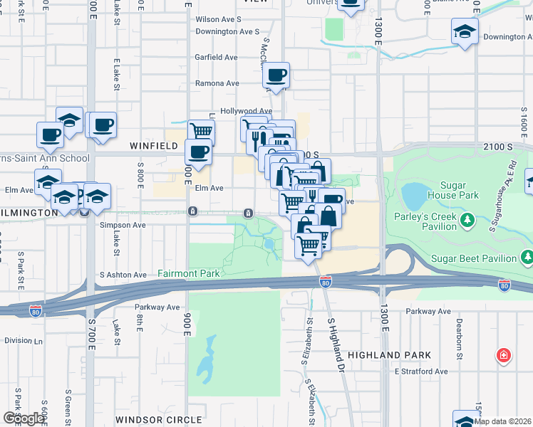 map of restaurants, bars, coffee shops, grocery stores, and more near 1044 Sugarmont Drive in Salt Lake City