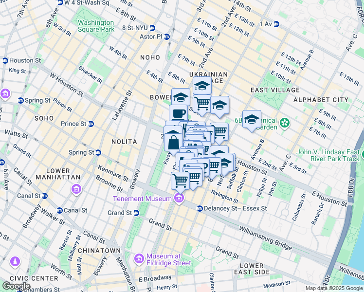 map of restaurants, bars, coffee shops, grocery stores, and more near in New York