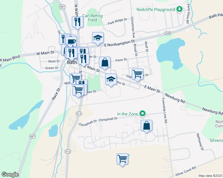 map of restaurants, bars, coffee shops, grocery stores, and more near 300 Allen Street in Bath