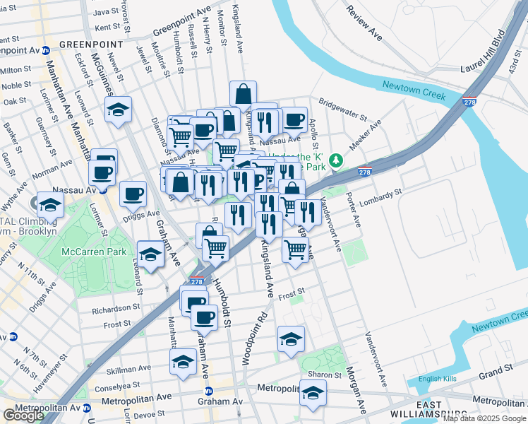 map of restaurants, bars, coffee shops, grocery stores, and more near in Brooklyn