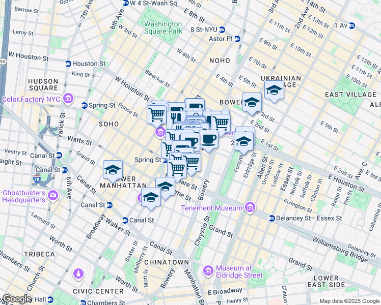 map of restaurants, bars, coffee shops, grocery stores, and more near in New York