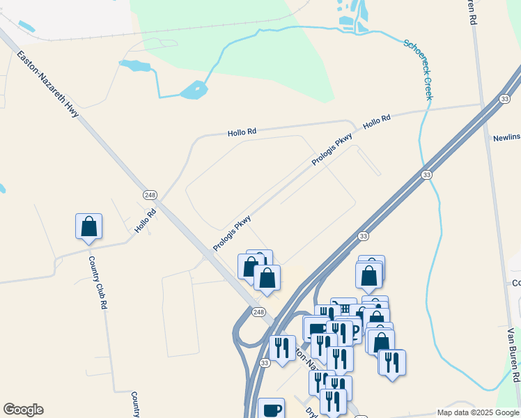 map of restaurants, bars, coffee shops, grocery stores, and more near 3918 Prologis Parkway in Easton