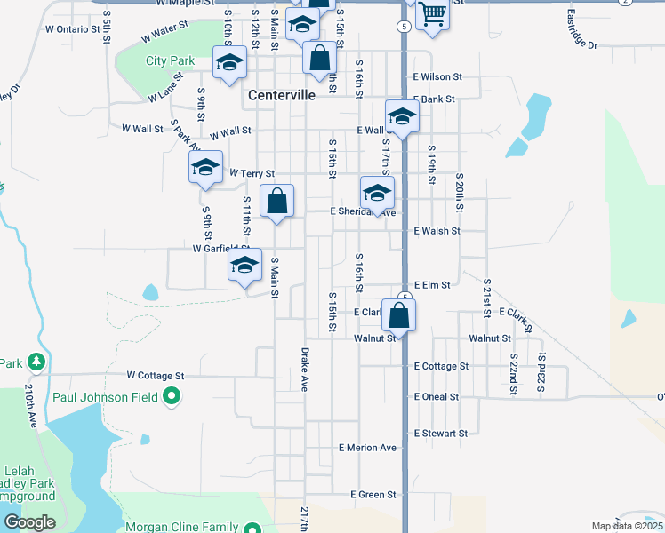 map of restaurants, bars, coffee shops, grocery stores, and more near 1113 South 15th Street in Centerville
