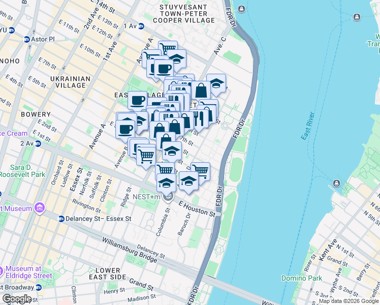 map of restaurants, bars, coffee shops, grocery stores, and more near 273 East 7th Street in New York