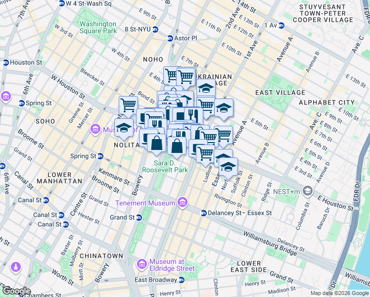 map of restaurants, bars, coffee shops, grocery stores, and more near in New York
