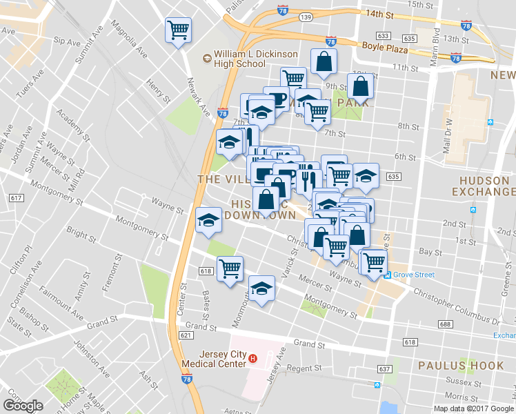 map of restaurants, bars, coffee shops, grocery stores, and more near 394 2nd Street in Jersey City