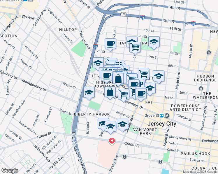 map of restaurants, bars, coffee shops, grocery stores, and more near 394 2nd Street in Jersey City