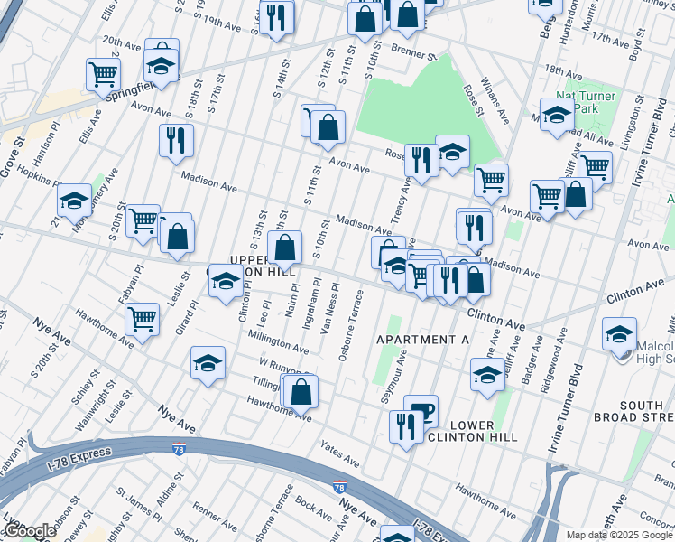 map of restaurants, bars, coffee shops, grocery stores, and more near 822-824 South 10th Street in Newark