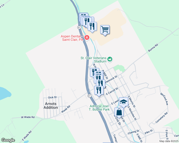 map of restaurants, bars, coffee shops, grocery stores, and more near 244 North 2nd Street in Saint Clair